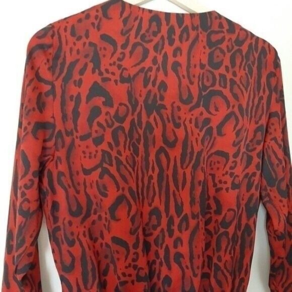 ZARA | Leopard Bodysuit Deep V-Neck Long Sleeve Red & Black Sz S - Picture 11 of 13